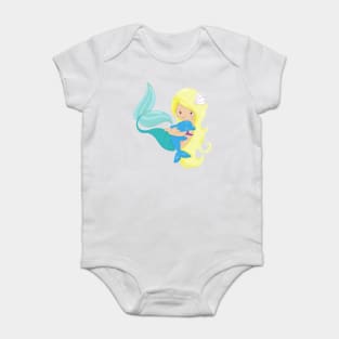 Cute Mermaid, Little Mermaid, Blonde Hair, Dolphin Baby Bodysuit